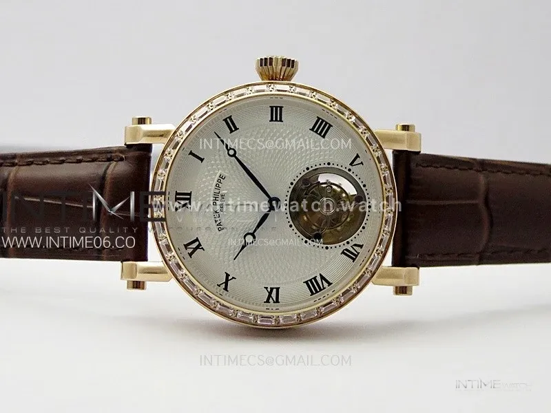 Classic Tourbillon RG/Diamonds Bezel AXF White Textured Dial On Black Leather Strap EQ5210