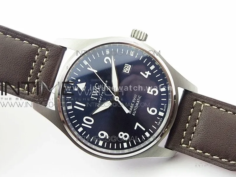 Mark XVIII IW327010 SS M+F 1:1 Best Edition Blue Dial on Brown Leather Strap A2892 (Free Nylon Strap)