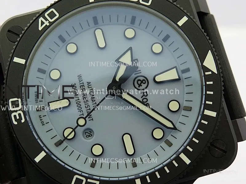Instruments BR03A Ceramic M+F 1:1 Best Edition Pale Blue Lumed Dial on Rubber Strap MIYOTA 9015 (Free Leather Straps)