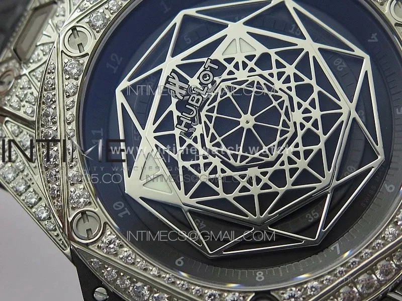 Big Bang Sang Bleu Ti Crystal And Case WWF 1:1 Best Edition Black Skeletonal Dial On Black Gummy Strap Asian HB1213 V2