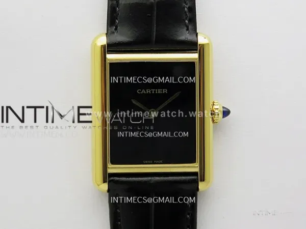 Tank Louis Ladies 25mm YG 8848F 1:1 Best Edition Black Dial On Black Leather Strap Ronda Quartz