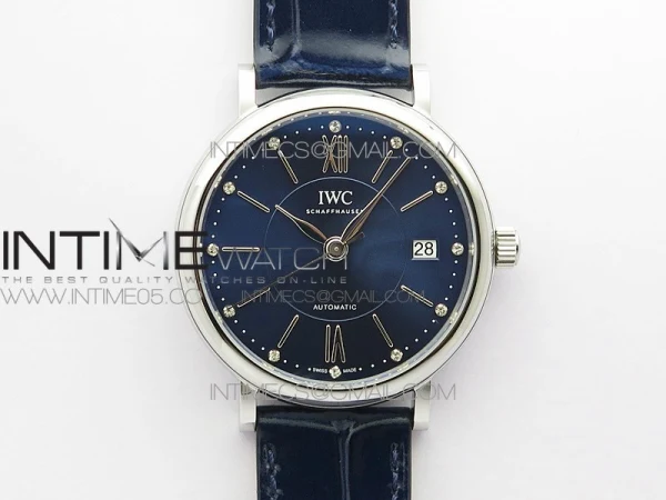 Portofino 37mm SS A7F 1:1 Best Edition Blue Dial on Blue Leather Strap A2892