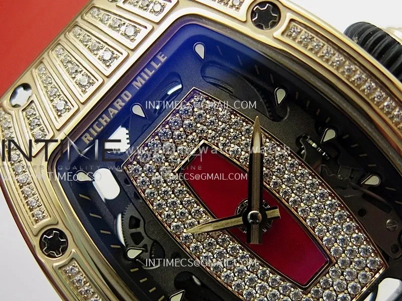 RM07 Paved Diamonds Bezel RG ZF Best Edition Diamonds Skeleton Dial On Red Rubber Strap Asian CRMA2 Clone