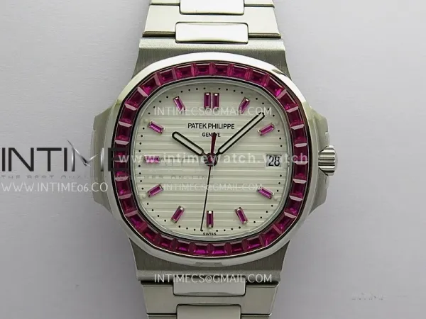 Nautilus 5711/1A Red T Diamond SS GRF 1:1 Best Edition White Textured Dial On SS Bracelet Asian 26-330