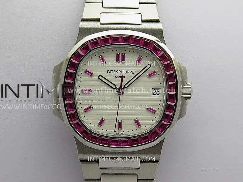 Nautilus 5711/1A Red T Diamond SS GRF 1:1 Best Edition White Textured Dial On SS Bracelet Asian 26-330