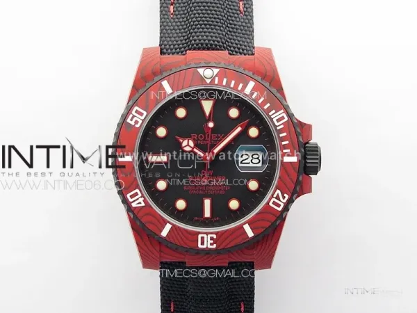 Submariner DIW Red Carbon VSF 1:1 Best Edition Black Dial on Black Nylon Strap VS3135