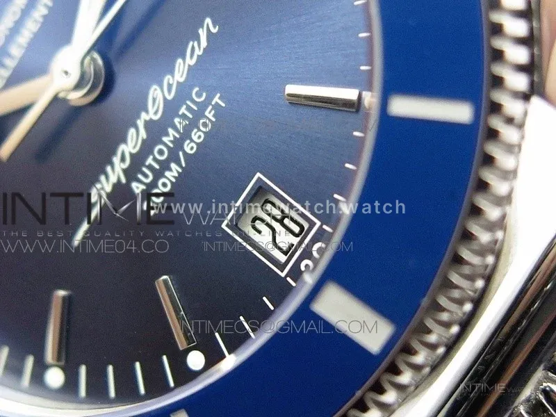 SuperOcean 42mm AB2010 SS GF 1:1 Best Edition Blue Dial Blue Ceramic Bezel on SS Bracelet A2824