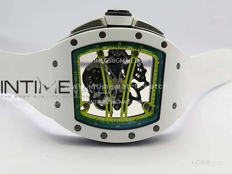 RM061 White Ceramic Umi Office 1:1 Best Edition Green skeleton White Rubber Strap RMUL2 Super Clone (Free Sprung)