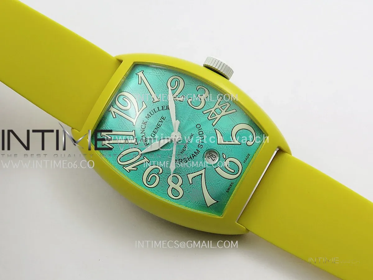 FM Casablanca Yellow PVD ABF Summer Blue Dial On Yellow Rubber Strap A23J