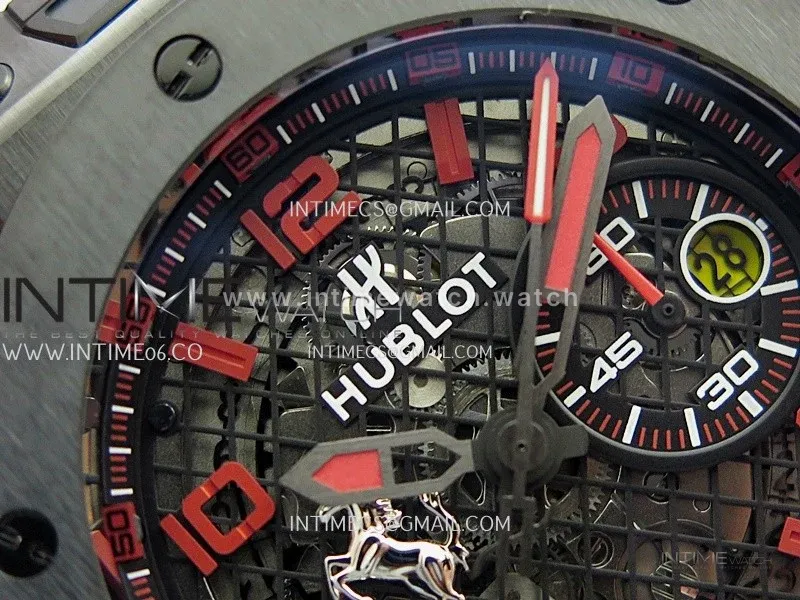 Hublot Big Bang Unico 44mm Carbon/PVD HBBF 1:1 Best Edition Skeleton Dial Red Marker On Colors Gummy Strap A1280