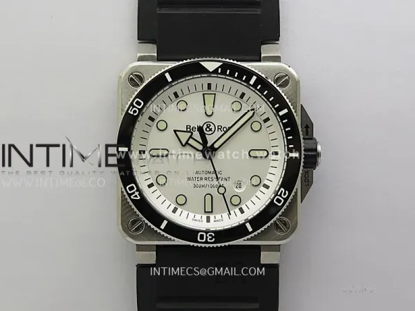 BR 03-92 Diver Black Ceramic Bezel SS B12 1:1 Best Edition White Dial on Black Rubber Strap A2824 (Free Nylon Strap)