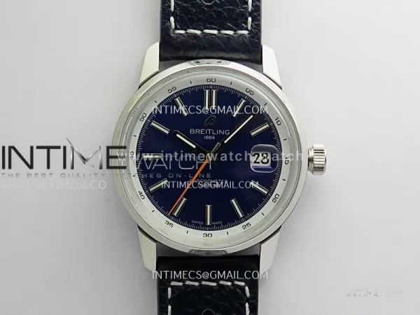 Top Time AB3113 38mm SS BLSF 1:1 Best Edition Blue Dial On Black Leather Strap Asian B31