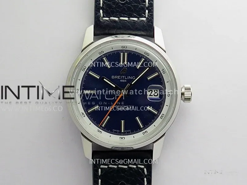 Top Time AB3113 38mm SS BLSF 1:1 Best Edition Blue Dial On Black Leather Strap Asian B31