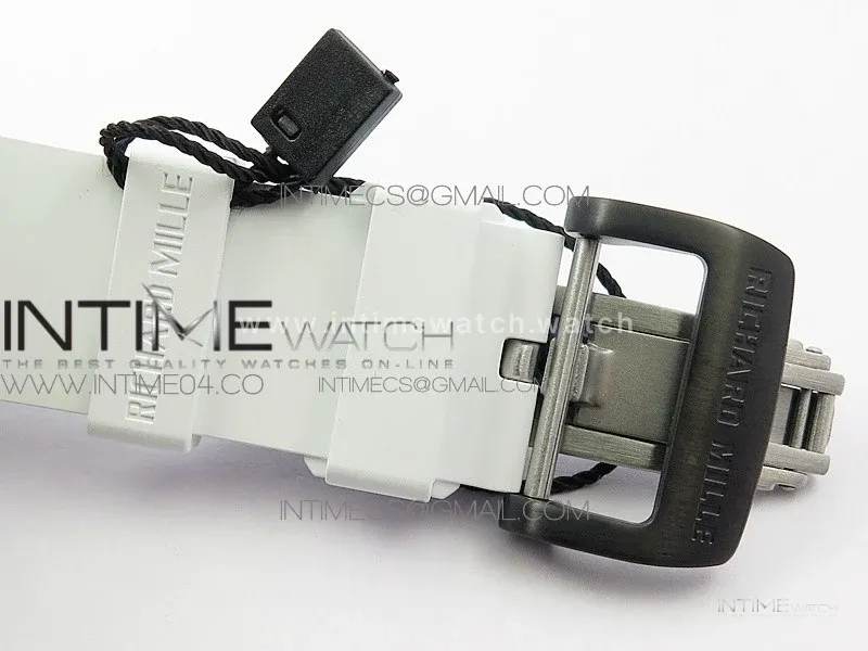 RM011 Carbon Case Chrono KVF 1:1 Best Edition Crystal Skeleton Yellow Dial on White Rubber Strap A7750
