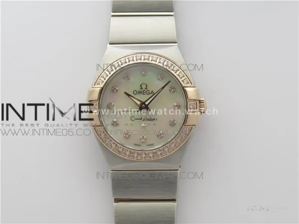 Constellation Ladies 27mm K11F 1:1 Best Edition SS/RG Diamonds Bezel White MOP Dial Stick Markers on SS/RG Bracelet ETA Quartz