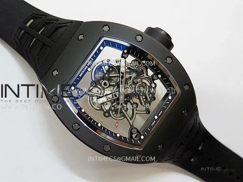RM055 Black Crown And Inner Black Ceramic ZF 1:1 Best Edition Skeleton Dial On Black Rubber Strap RMUL2 Super Clone