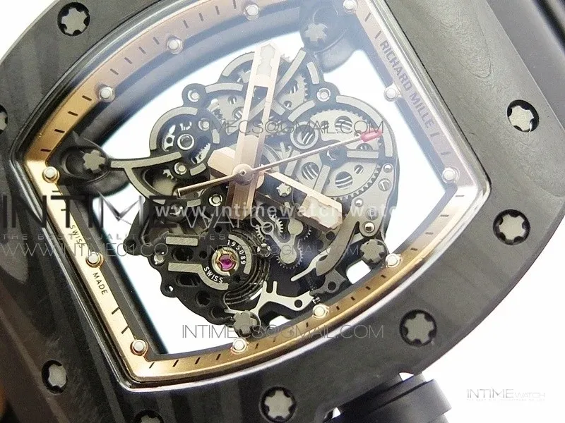 RM055 Forged Carbon Case KVF Best Edition Skeleton Dial Black Crown on Black Rubber Strap MIYOTA8215