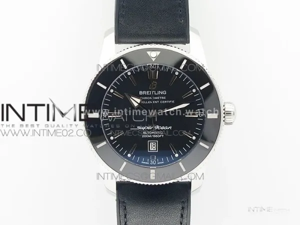 Super Ocean Heritage Black Ceramic Bezel SS Black Dial on Black Gummy Strap A2824