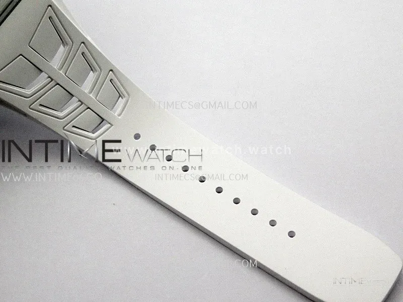 RM035-01 White Carbon ZF Best Edition Skeleton Dial On White Rubber Strap Super Clone RMUL2