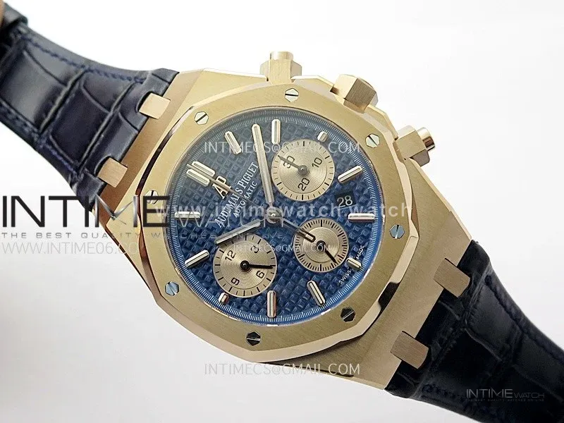 Royal Oak Chrono 26331ST RG IPF 1:1 Best Edition Blue Dial rose gold subdial on Blue Leather Strap A7750