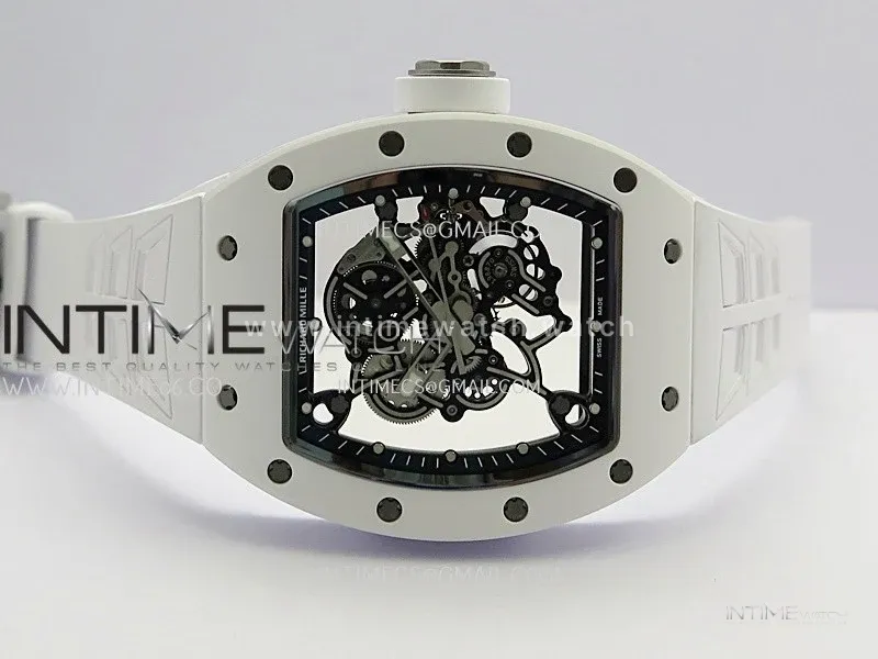 RM055 White Ceramic Umi Office 1:1 Best Edition Skeleton Dial White Rubber Strap RMUL2 Super Clone (Free Sprung)