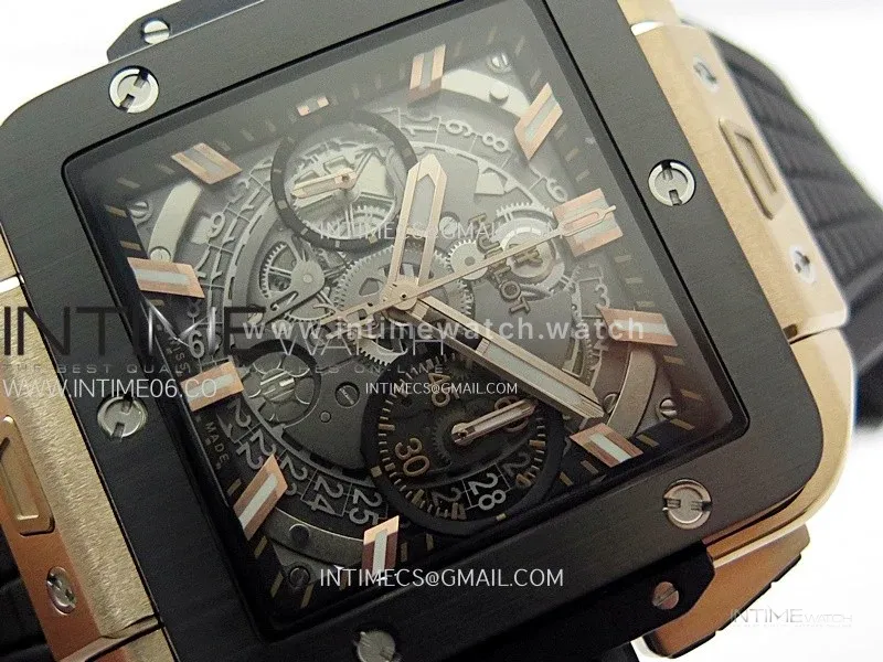 Square Bang Unico 42mm RG/Ceramic BBF 1:1 Best Edition Skeleton Dial on Black Rubber Strap A1280