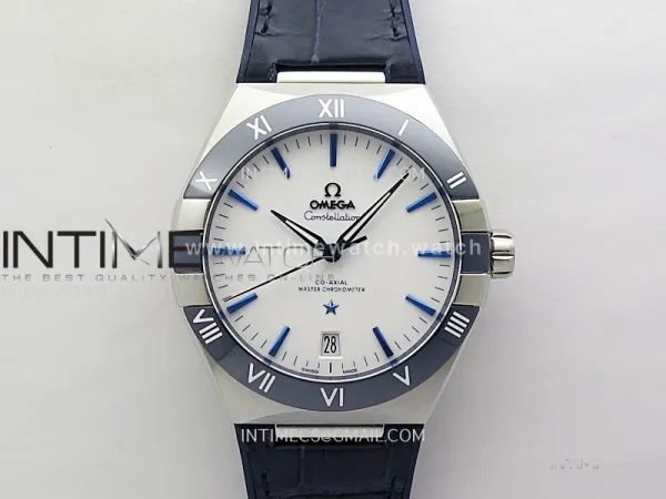 Constellation 41mm SS/Blue Ceramic Bezel VSF 1:1 Best Edition White Dial on Blue Gummy Strap A8900