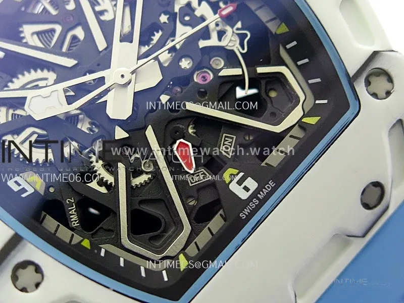 RM035-03 White Carbon/Blue Crown Z Factory Skeleton Dial on Blue Rubber Strap Asian Skeleton movement