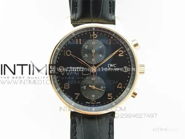 Portuguese IW371415 ZF V3 1:1 Best Edition RG Black dial on Black Leather Strap A79350 (Slim Movement)