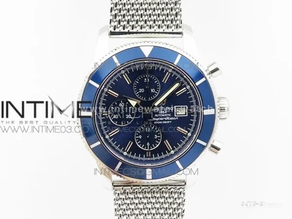 SuperOcean A13312 46mm Blue Bezel Blue Dial on SS Bracelet A7750