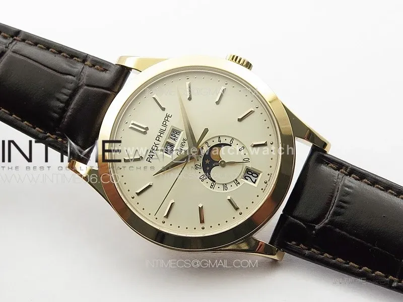 Annual Calendar Moonphase 5396 RG PPF 1:1 Best Edition White Sticks Dial on Brown Leather Strap PPF324