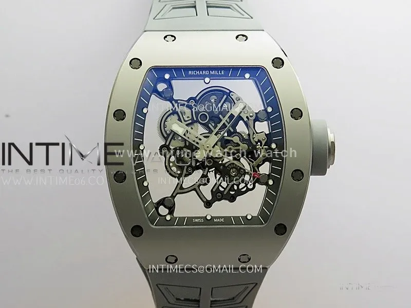 RM055 Gray Ceramic Umi Office 1:1 Best Edition Skeleton Dial Black Rubber Strap RMUL2 Super Clone (Free Sprung)
