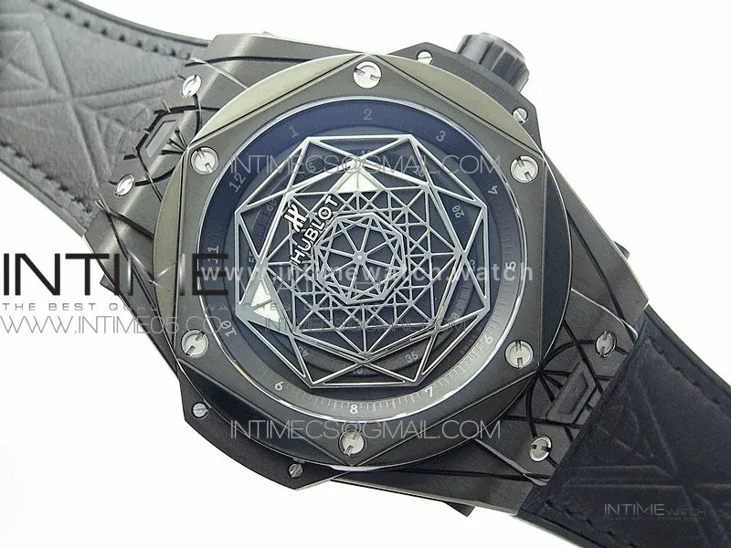 Big Bang Sang Bleu DLC Ti WWF 1:1 Best Edition Black Skeletonal Dial On Black Gummy Strap Asian HB1213 V2
