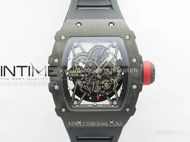RM035-02 Forged Carbon Case KUF Best Edition Red Crown on Black Rubber Strap MIYOTA8215