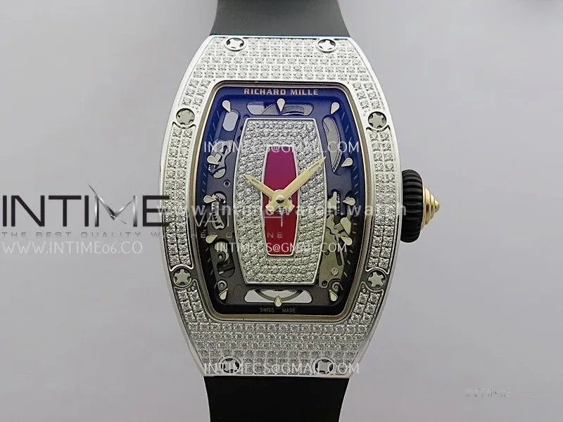 RM07 Full Paved Diamonds SS ZF Best Edition Red Diamond Skeleton Dial On Black Rubber Strap Asian CRMA2 Clone