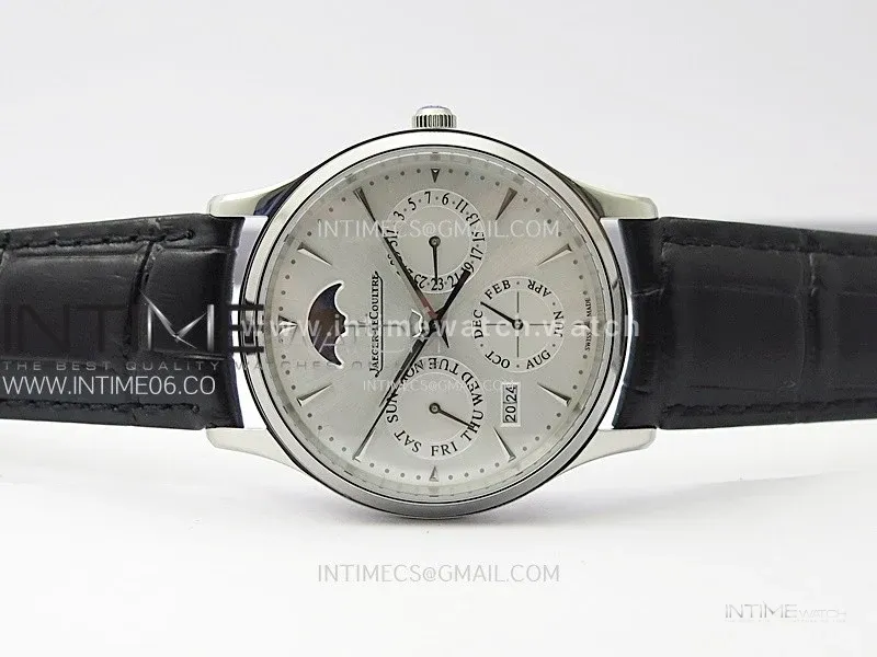 Master Ultra Thin Perpetual Calendar SS J Factory Best Edition Silver Dial on Black Leather Strap A868