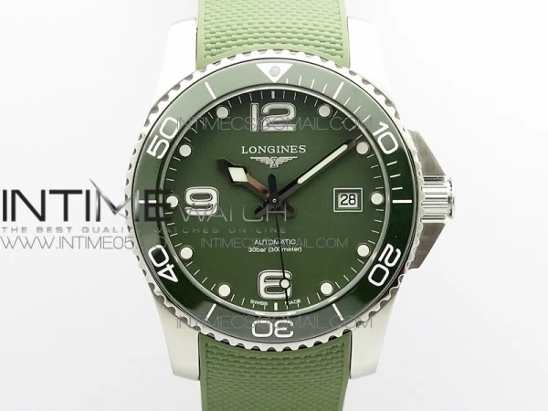 Conquest L3.840.4.56.6 Real Ceramic Bezel SS AF 1:1 Best Edition Green dial On Green Rubber Strap A2824