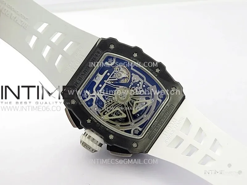 RM011 Titanium Case Black Ceramic Bezel Chronograph KUF Best Edition Skeleton Dial on White Rubber Strap A7750