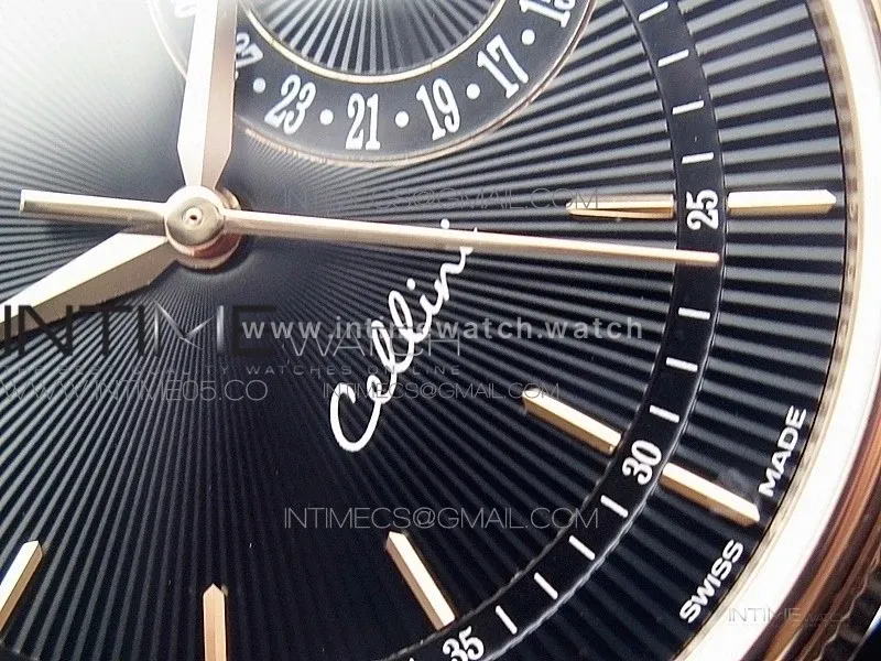 Cellini 50519 Real Date RG BP Best Edition Black Dial Stick Markers on Black Leather Strap SA3165