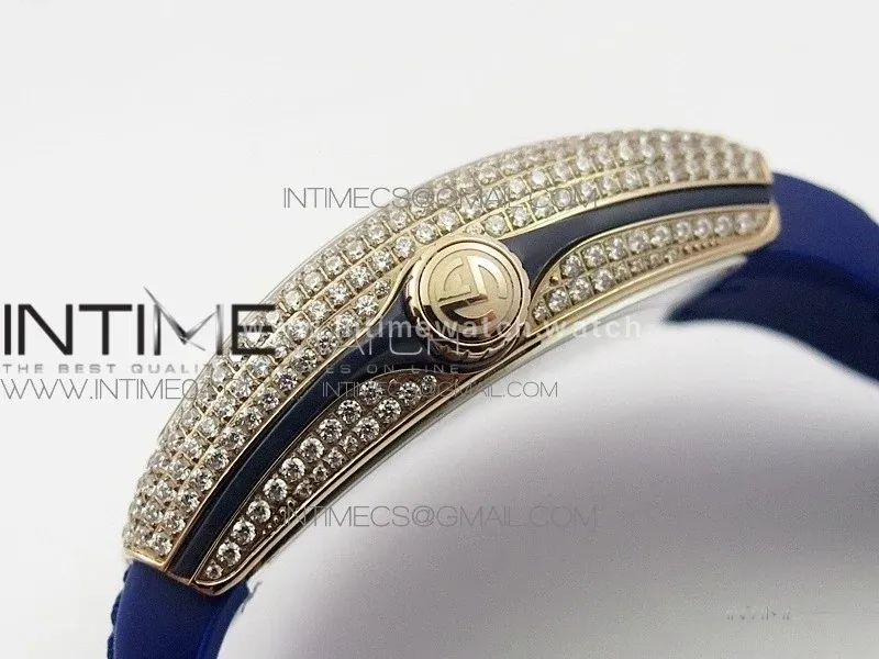 Vanguard V45 RG Full Diamonds Blue Textured Numbers Markers on Blue Gummy Strap A2813