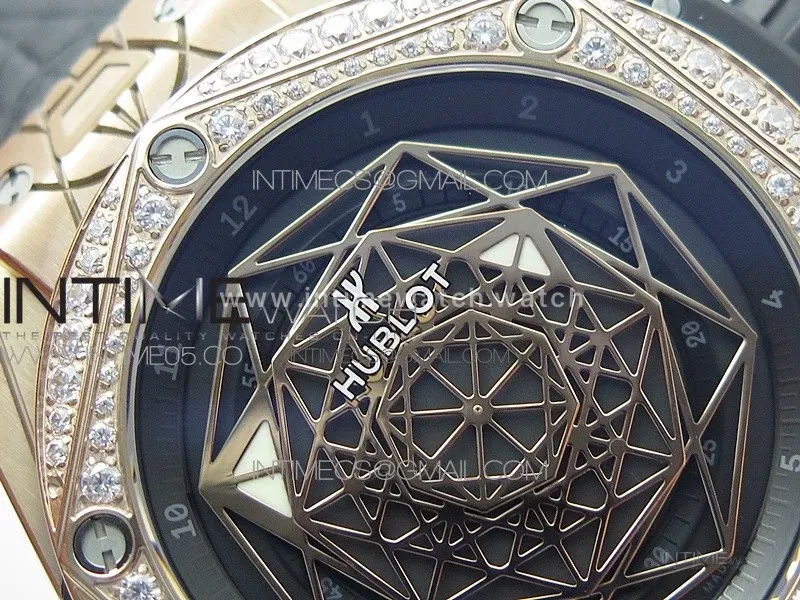 Big Bang Sang Bleu RG Ti Crystal Bezel WWF 1:1 Best Edition Black Skeletonal Dial On Black Gummy Strap Asian HB1213 V2
