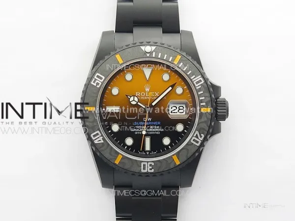 Submariner DIW Carbon Bezel VSF 1:1 Best Edition Orange Dial on DLC Bracelet VS3135 (Free Rubber Straps)