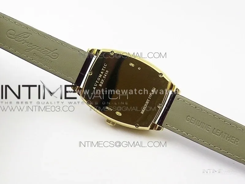 Heritage @12 big date YG HGF White Dial Blue Roman Markers on Brown Leather Strap A23J