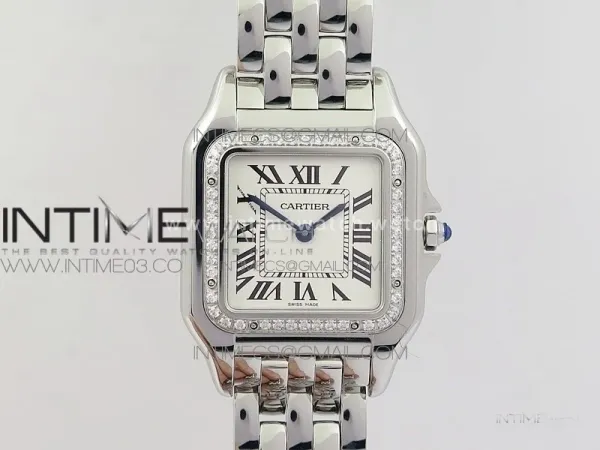 Panthère Secrete Ladies 27mm Diamond Bezel SS 8848F 1:1 Best Edition White Dial on SS Bracelet Ronda Quartz