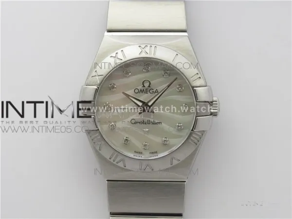 Constellation Ladies 27mm K11F 1:1 Best Edition SS White MOP Textured Dial Diamonds Markers on SS Bracelet ETA Quartz