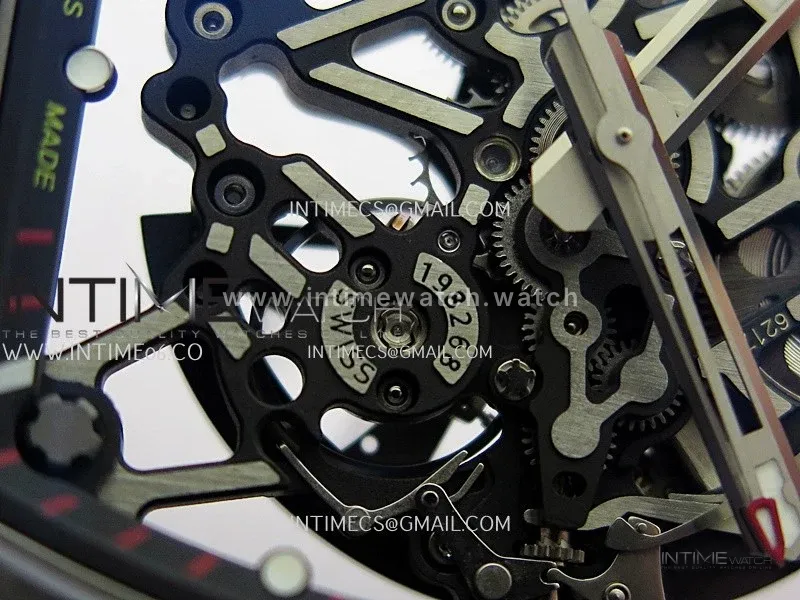 RM035-02 Black NTPT Umi Office 1:1 Best Edition Skeleton Dial On Red Rubber Strap RMAL1 Super Clone V2 (Free Sprung)