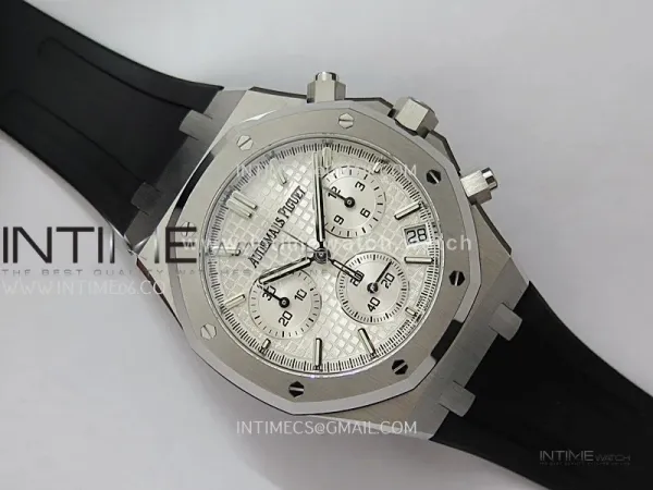 Royal Oak Chrono 26240 SS V2 DDF 1:1 Best Edition Silver Dial On Black Rubber Strap Super Clone DD4401 (SW Dial)