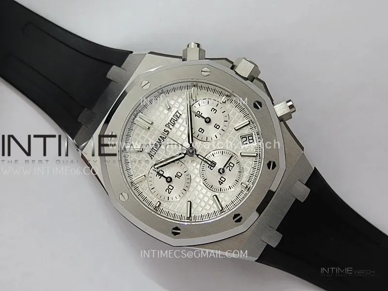 Royal Oak Chrono 26240 SS V2 DDF 1:1 Best Edition Silver Dial On Black Rubber Strap Super Clone DD4401 (SW Dial)