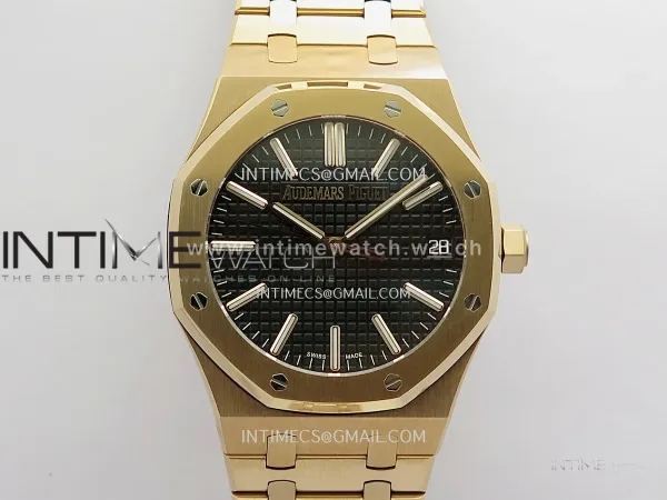 Royal Oak 41mm 15510 RG JF 1:1 Best Edition Black Dial On RG Bracelet Super Clone DD4302 (Free Sprung Look)