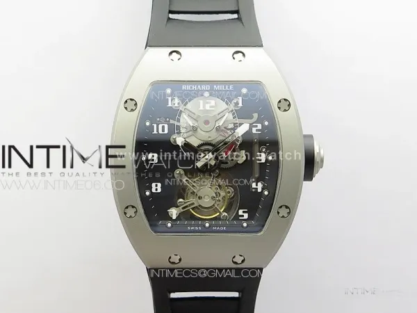 RM001 Satin-polished steel Real PR YSF Skeleton Dial on black Rubber Strap Asian Tourbillon
